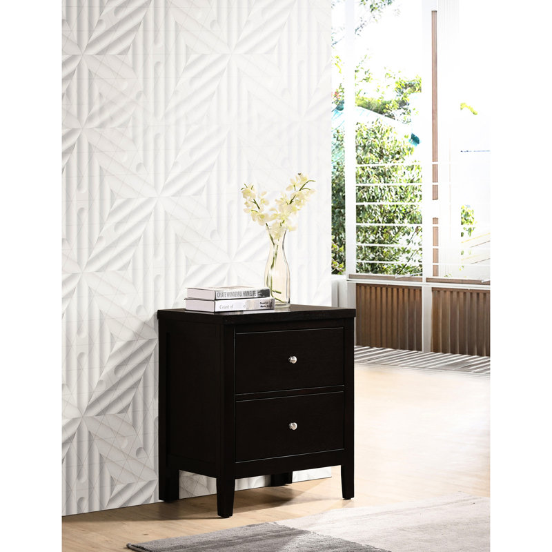 Table de chevet 2 tiroirs couleur cappuccino avec finition brun riche, bois massif et, pour chambre à coucher, 26,24 po de hauteur, 21,59 de largeur, 15,05 de profondeur, structure, hauteur, largeur, profondeur