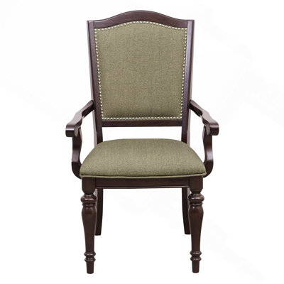 Dark Cherry Finish Armchairs Set Of 2 Upholstered Seat And Back Nailhead Trim Wooden Furniture Armrest Chairs Set
