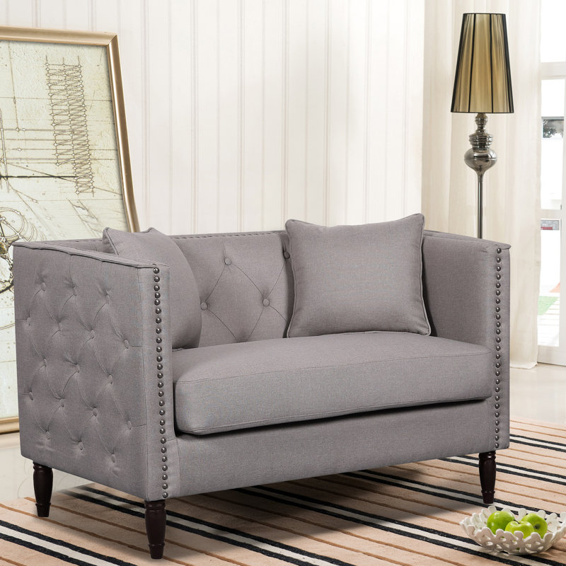 Causeuse Chesterfield en lin 49,6 po Meaghan, Brun pâle