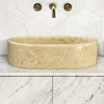 Lavabo vasque de salle de bain en marbre doré doré, 15,7 po de largeur, finition polie, beige facile à nettoyer et 23,6 po x 15,7 po x 5,9 po, conception américaine, fabriqué à la main