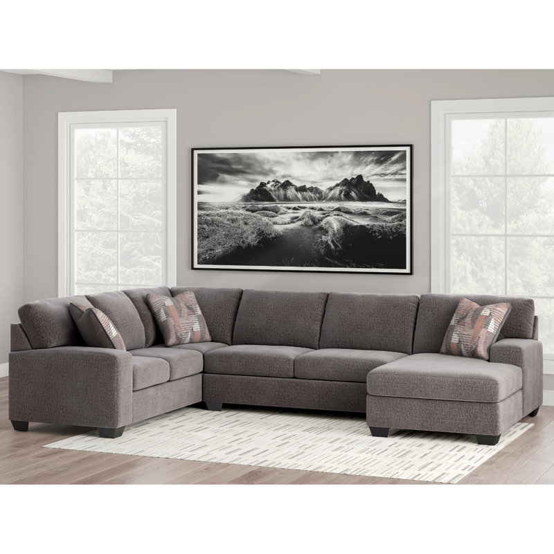 Cronan 3-Piece Sectional With Chaise, Left Hand Facing, Gray Polyester