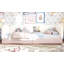 Structure de lit simple en molleton pour enfants, lit plateforme semi-fermé Montessori pour garçons et filles, lit plateforme à profil bas avec garde-corps latéraux, beige