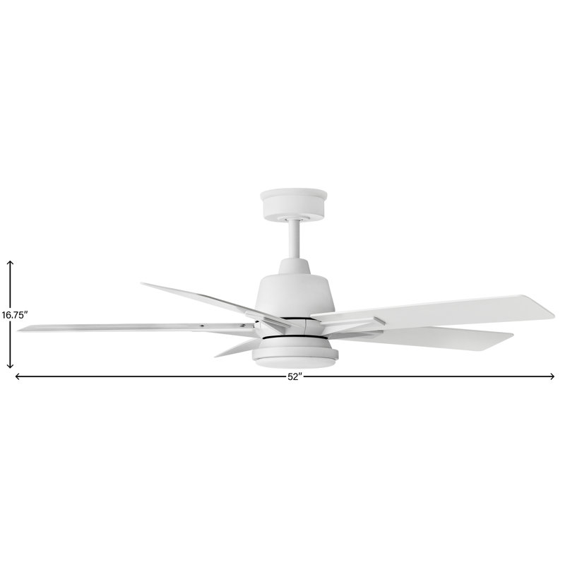 52" 5 - Blade LED Smart Standard Ceiling Fan with Remote Control and Light Kit Included, Matte White
