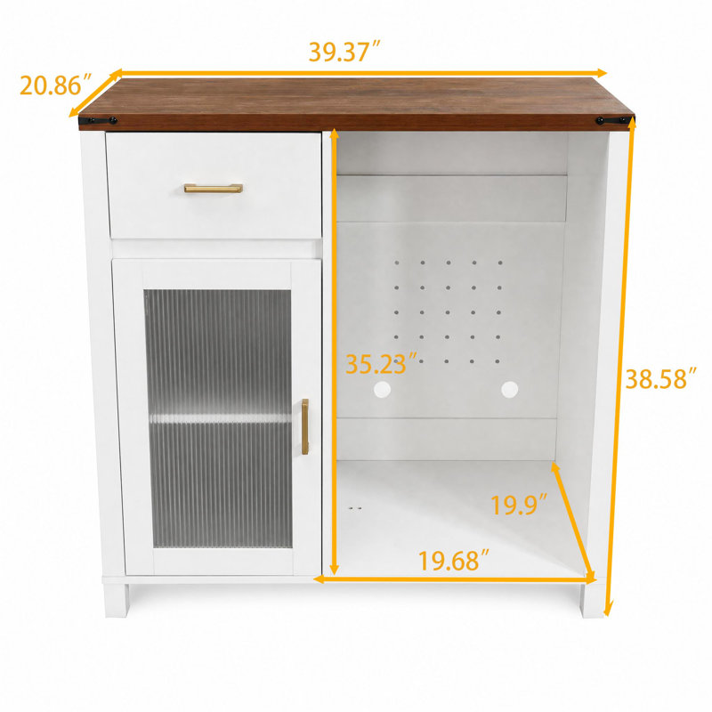 Armoire à café avec espace réfrigérateur, mini support de réfrigérateur, blanc