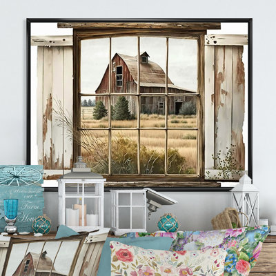 Window View to Farm II - Farmhouse wall art, Farm canvas art