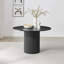 Penny Pillar Black Round Table With 4 Lyla Luxury Fabric Upholstered Swivel Dining Chairs-1836410368