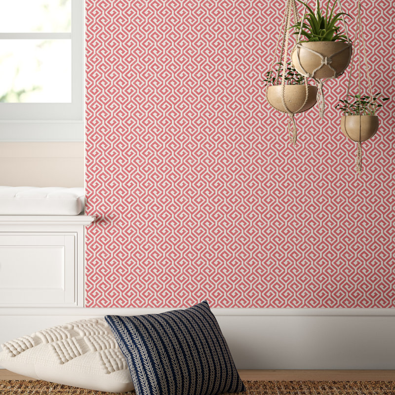 Rouleau de papier peint à clé grecque 33 pi x 20,5 po, Corail