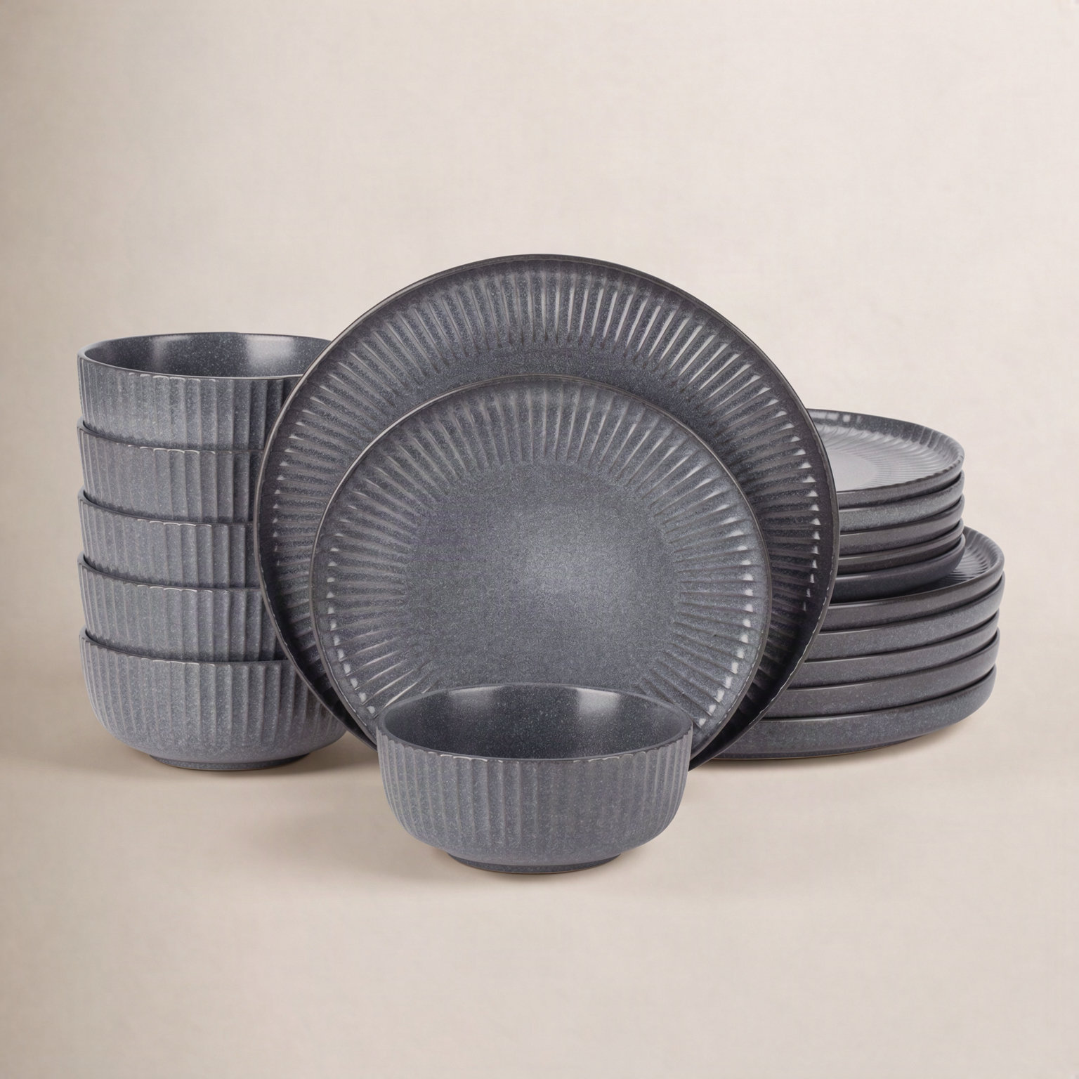 Stoneware Dinnerware Set, Matte Black Gray