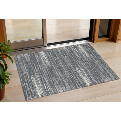 Tapis intérieur lavable rayé gris et ivoire 3 pi x 5 pi