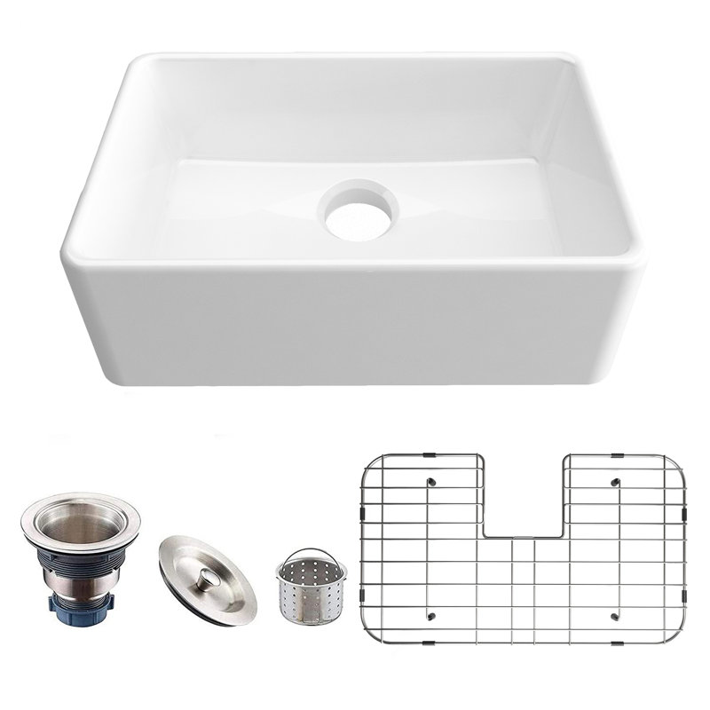 17 Stories Huggett 40.8mm W Ceramic Farmhouse / Apron Kitchen Sink 0