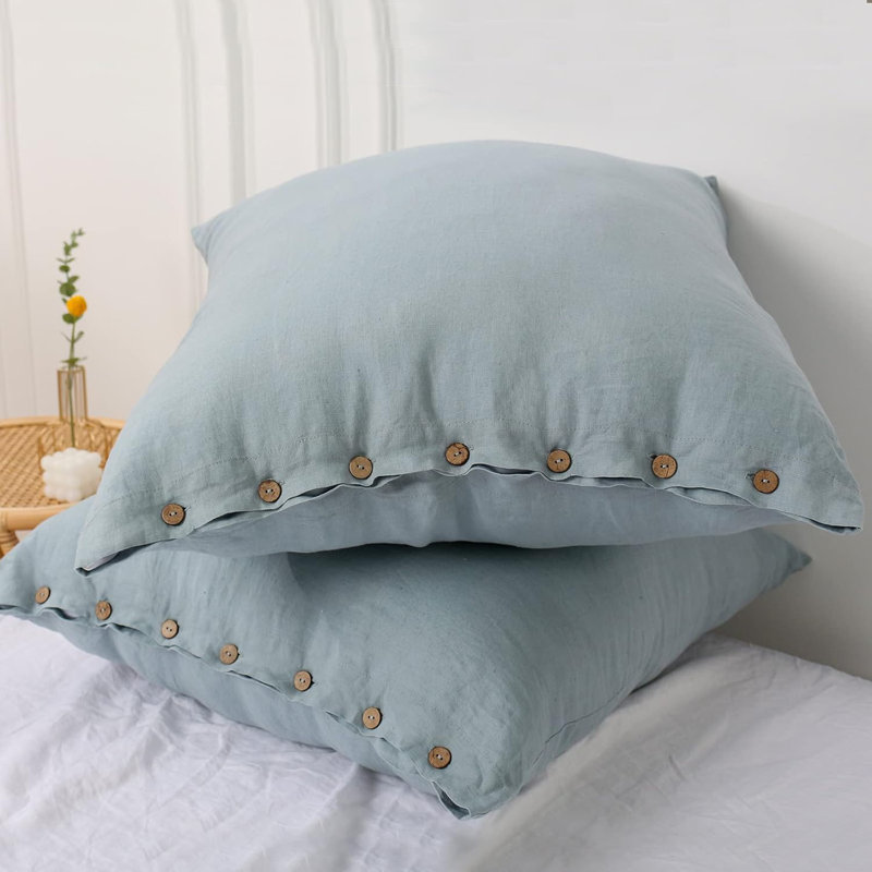 Housse de couvre-oreiller 100% lin lavé 100% euro, ensemble de 2 26 po x 26 po, Bleu cendré