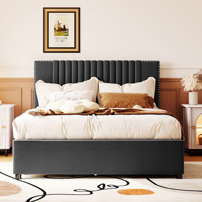 Full Size Upholstered Bed Gray With 2 Drawers & Trundle, Classic Headboard, Plywood Construction For A Stylish Bedroom Platform Drawer Histories And Headboard Observer, Solid