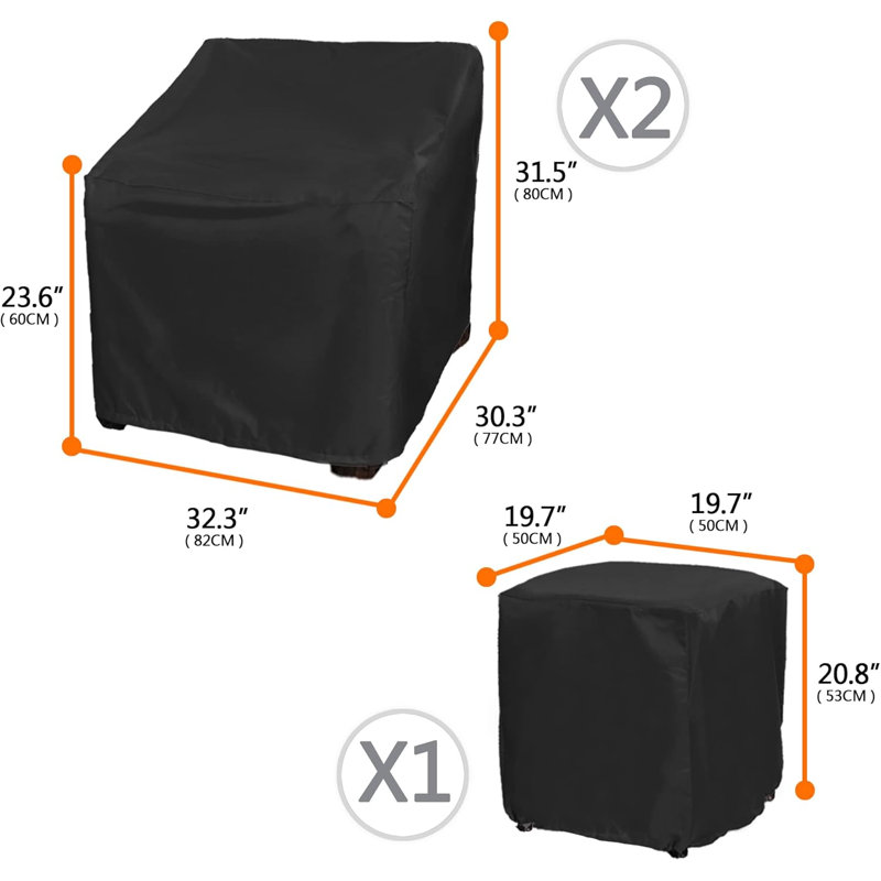 3-Piece Outdoor Patio Furniture Cover Set – Waterproof Bistro Sofa & Table Protector Black