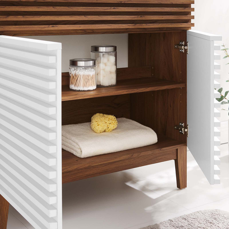 Base de meuble-lavabo simple 36 po Render, Blanc / Noyer