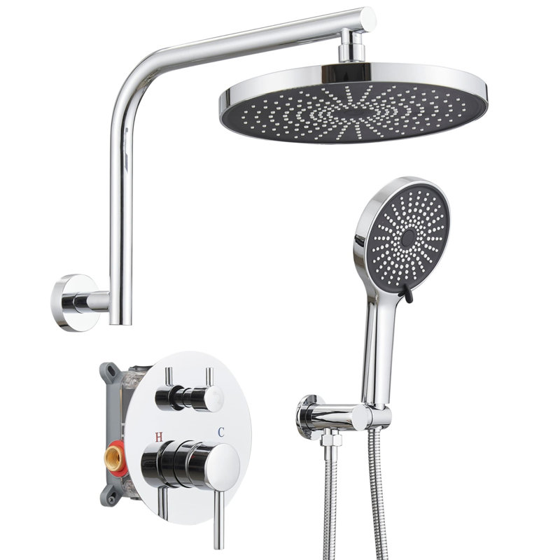 Wall Mounted Shower System With Hand Shower Double Handle Shower Faucet Set Brass Shower Trim Kit With Rough-In Valve