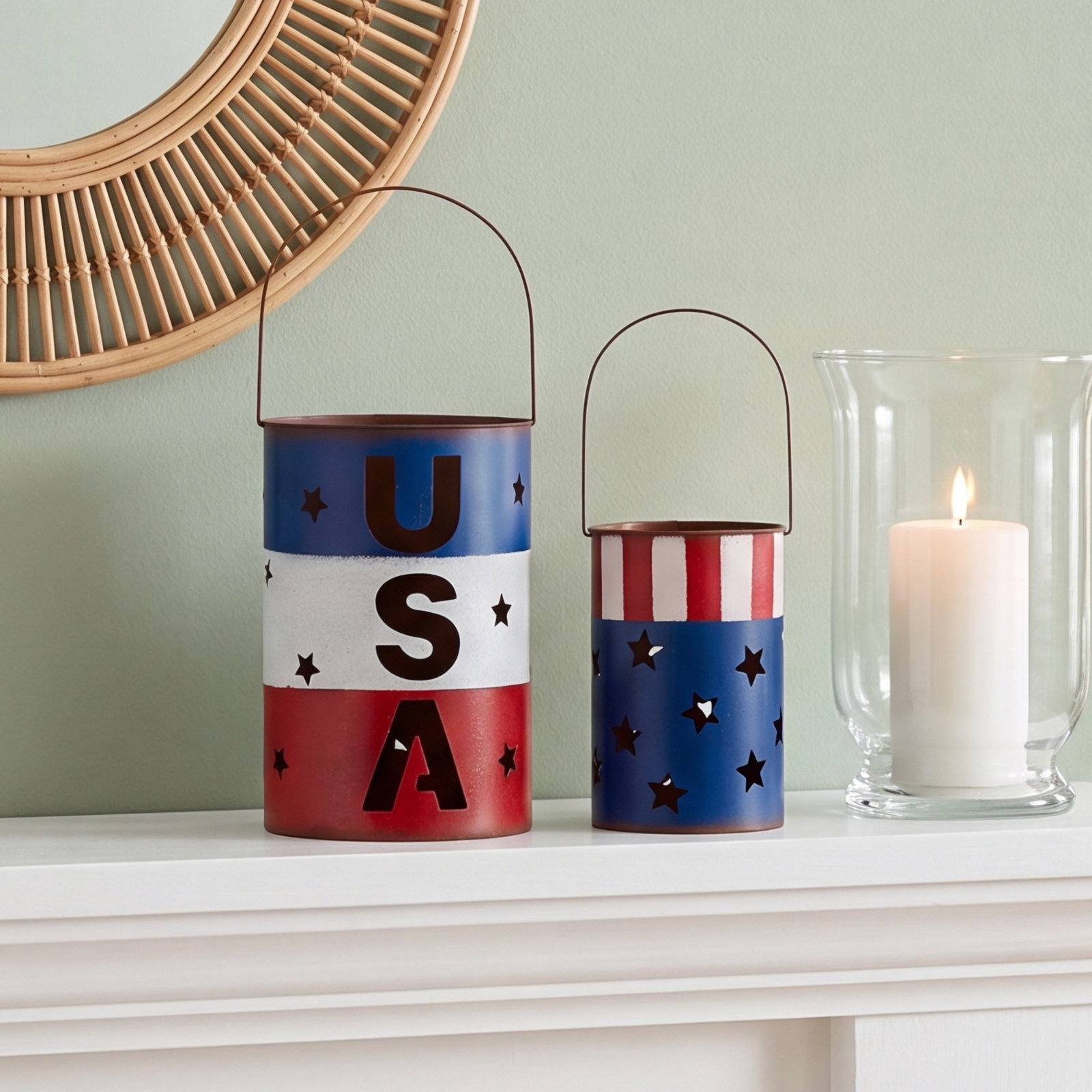 2-Piece Metal Patriotic Lantern Set