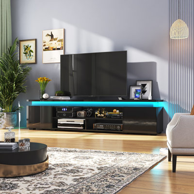 Meuble télé 83 po pour téléviseur de 95 po ou moins avec prises de courant, ports USB et bandes lumineuses à DEL de 83 po
