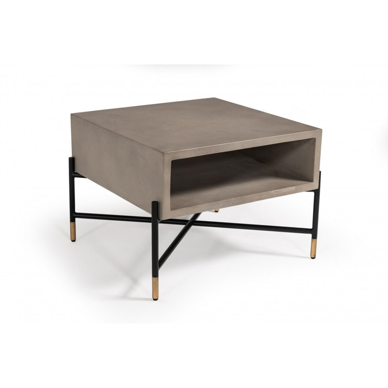 Table basse carrée en béton et en métal 25 po avec tablette