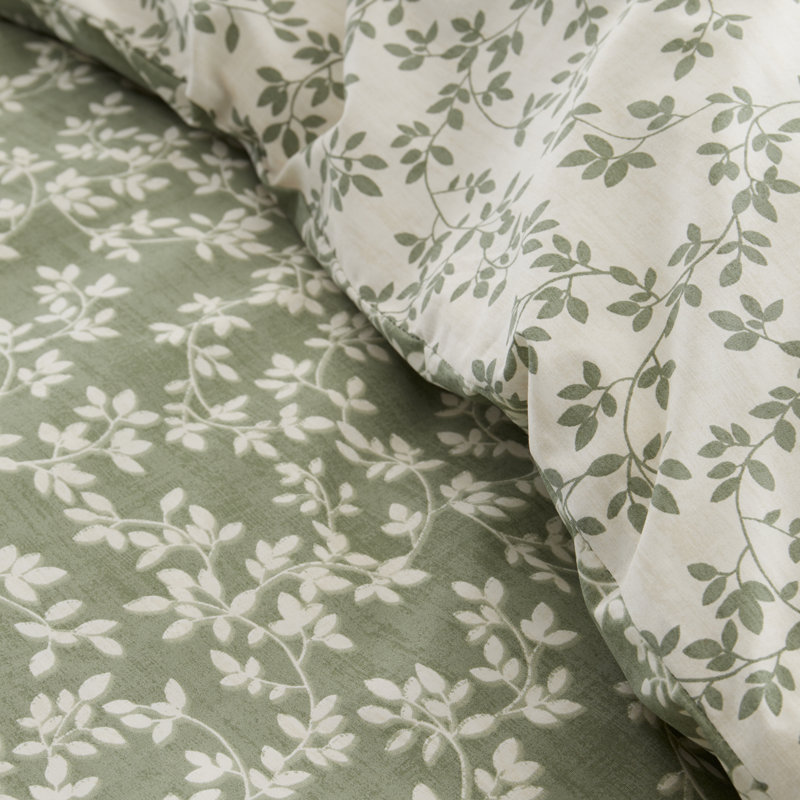 Shadow Leaves 200 Thread Count Cotton Duvet Cover Set, King Duvet Cover + 2 Standard Pillowcases, Green