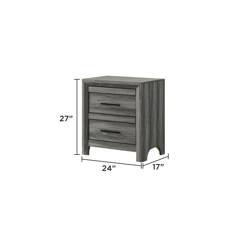 Gray Modern 2 Bedside Nightstand, Crafted From Wood Blend, Ample Drawer Storage, Black Pulls Nightstand In Style, Solid + , Spacious Drawers, Handles