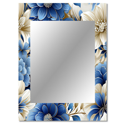 Stillmann Blue And White Flowers Harmony - Floral Large Mirror, Floral Unique Wall Mirror Decor, Printed Metal Art