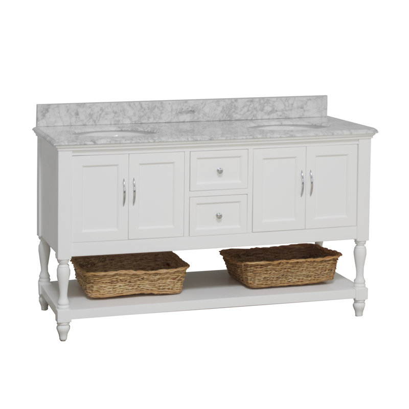 Ensemble de meuble-lavabo double Hampton, Blanc, Marbre de Carrare