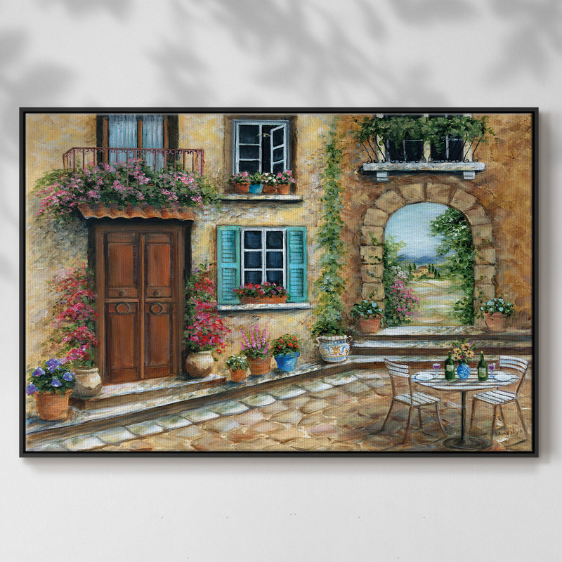 Tuscan Courtyard, reproduction d'art sur toile, H 25 po x l 37 po x P 2 po, Noir