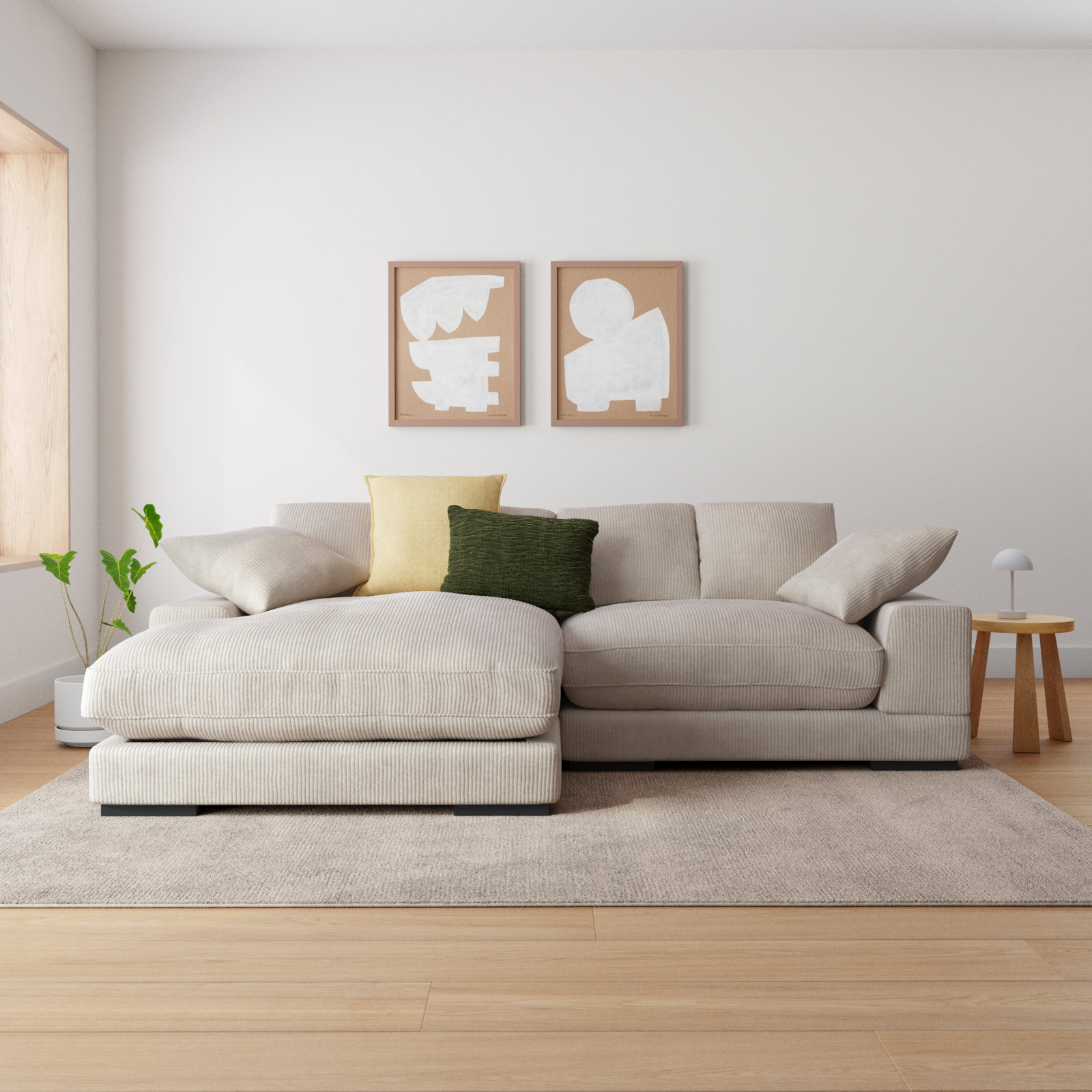 Lonsdale Linen Modular Sofa and Chaise, White Corduroy
