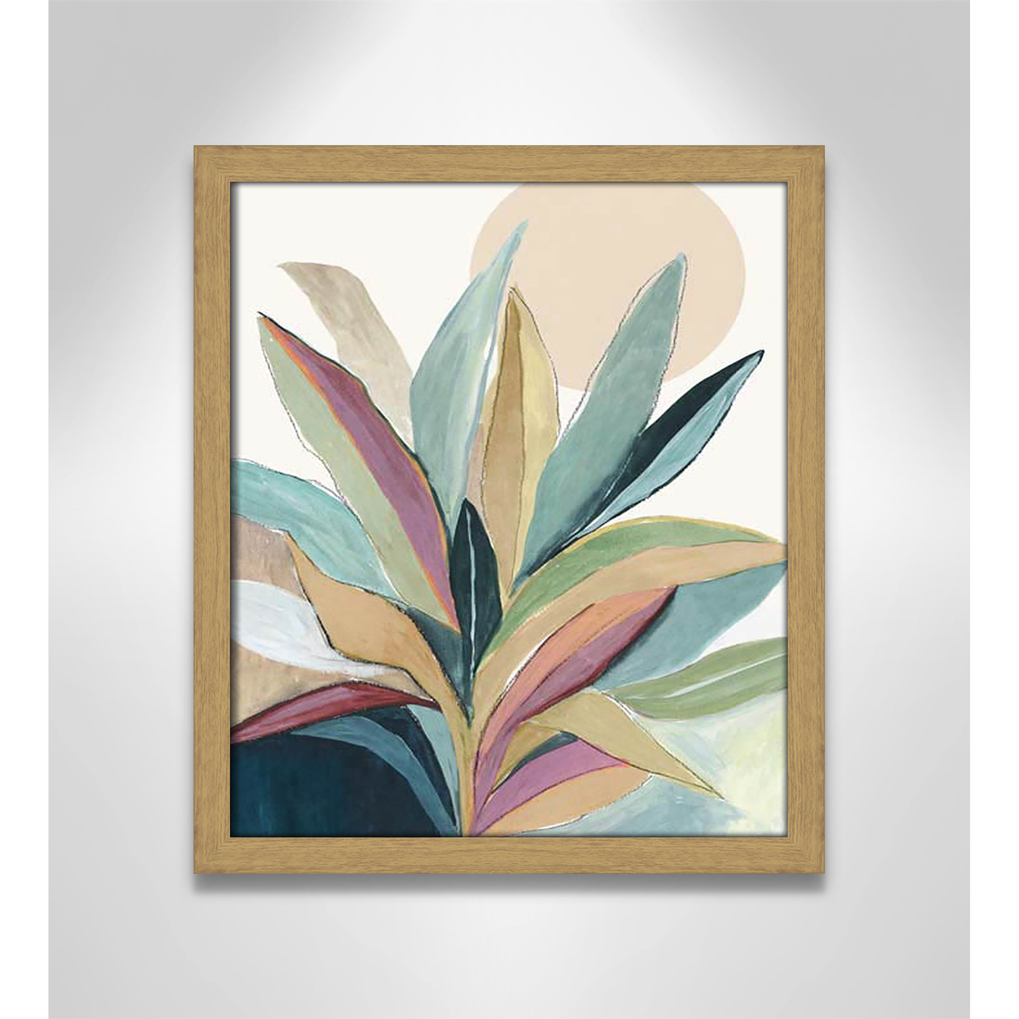 Sunny Bright Leaves I by Asia Jensen, 15" H x 13" W x 0.75" D, Natural Slim Unmatted Picture Framed