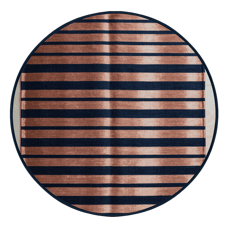 Tapis gris à rayures horizontales lavable à la machine, Rond 3 pi