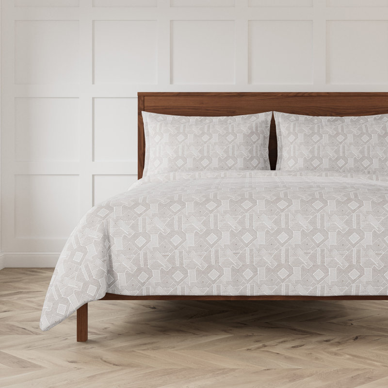 The Met X Ann Gish Sashiko Duvet Cover Set, Bone/Ash, Queen Duvet Cover + 2 Standard Shams