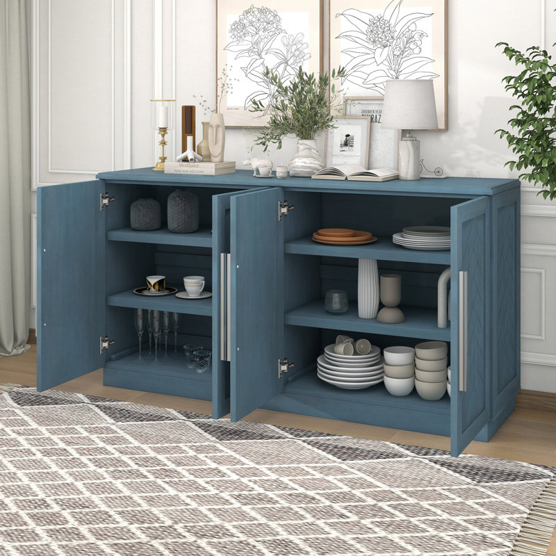 Buffet 60,43 avec 4 portes et armoire de rangement, Bleu antique