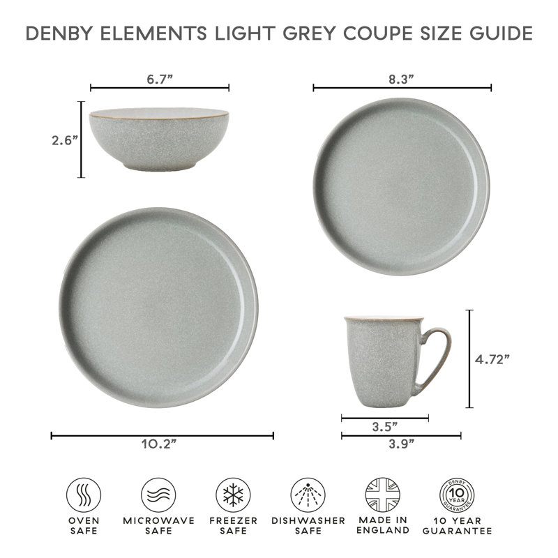 Elements Light Grey Coupe 12Pc Tableware Set, Gray