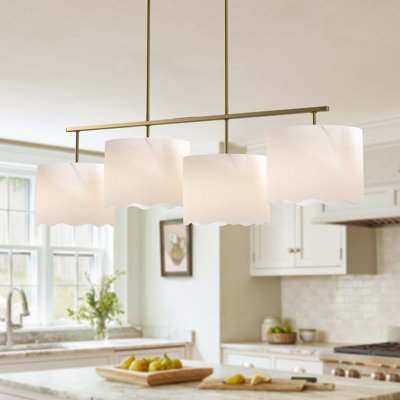 4-Light Brushed Brass & White  Modern  Linear Pendant Light