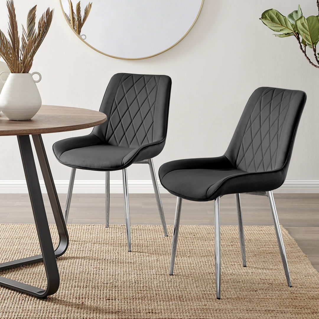 Palermo Velvet Modern Dining Chairs with Tapered Metal Legs & Quilted Diamond Stitching