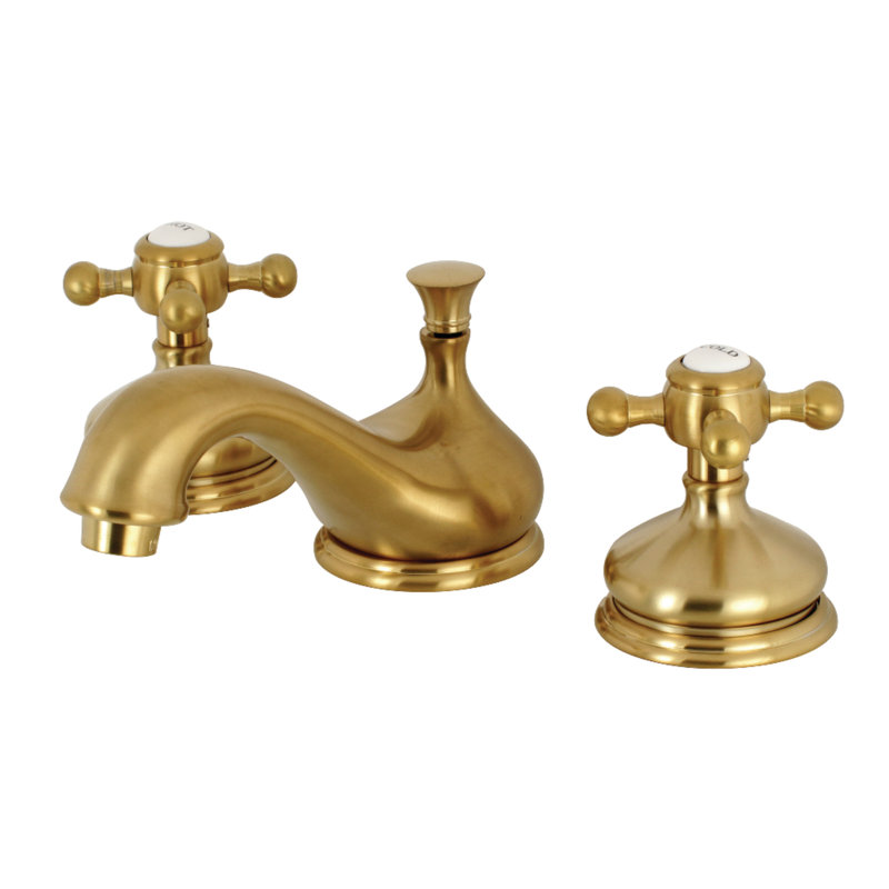 Kingston Brass Vintage Two-Handle 3-Hole Deck Mount Widespread Bathroom Faucet with Brass Pop-Up Drain, Brushed Brass