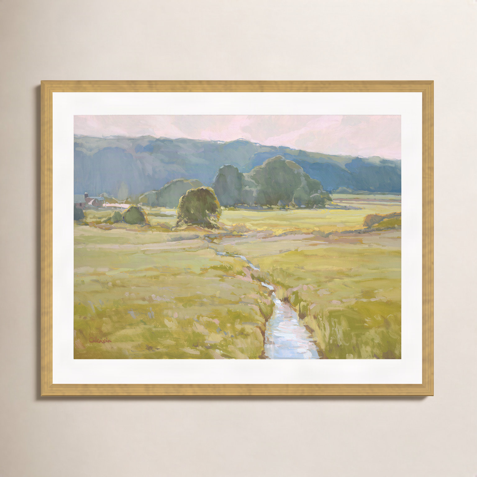 Summer Pasture II Painting by Stephen Calcasola, 32"H x 48"W, Gold