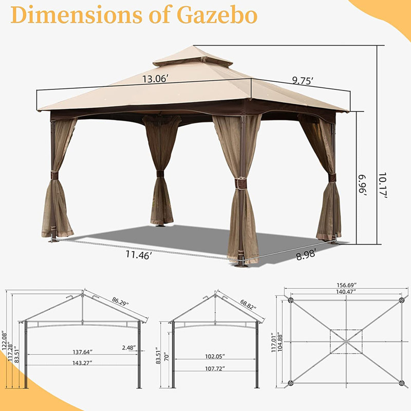 Pavillon de jardin portatif en métal x P 10 pi