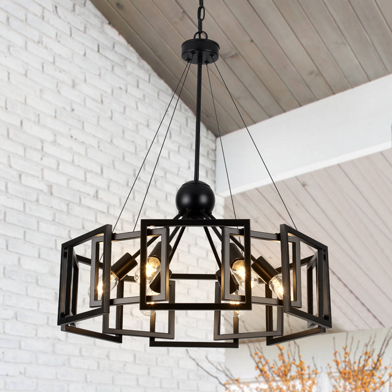 Bossley 6 - Light Dimmable Sputnik Geometric Drum Chandelier, Matte Black