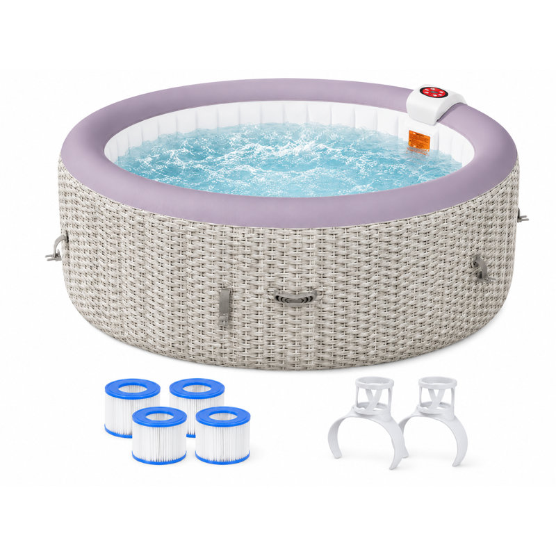 Spa gonflable pour 2 à 4 personnes, 110 jets d'air, chauffage rapide à 104 ° F, baignoire à bulles portable avec couvercle, pompe et accessoires