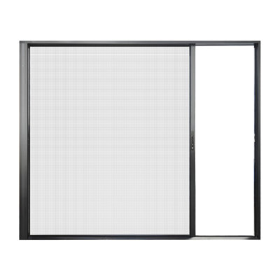 96 In. X 80 In. Right To Left Matte Black Aluminum Sliding Retractable Screen Door With Quick Latch Handle