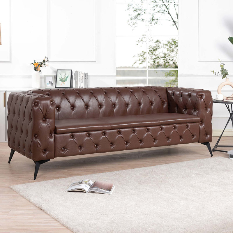 Aryssa , Arm Removable Cushion 3 Seater Sofa, couches, Dark Brown Faux Leather, 29.72" H x 84.06" W x 33.07" D