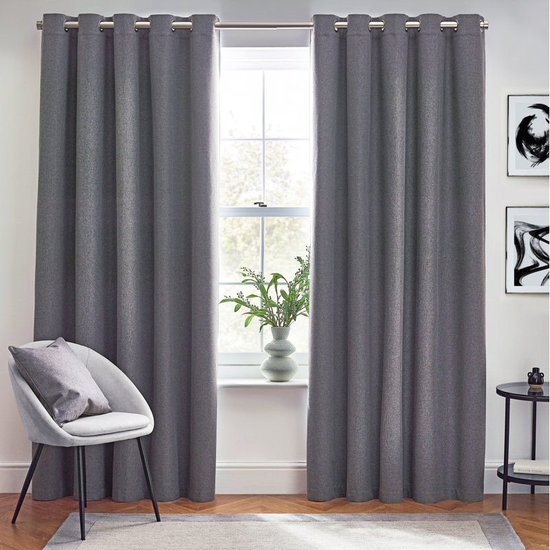 Dawn 100% Blackout Thermal Eyelet Curtains, Charcoal, 168cm Width x 229cm Drop