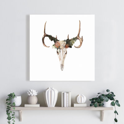 Deer Skull With Roses Print On Canvas