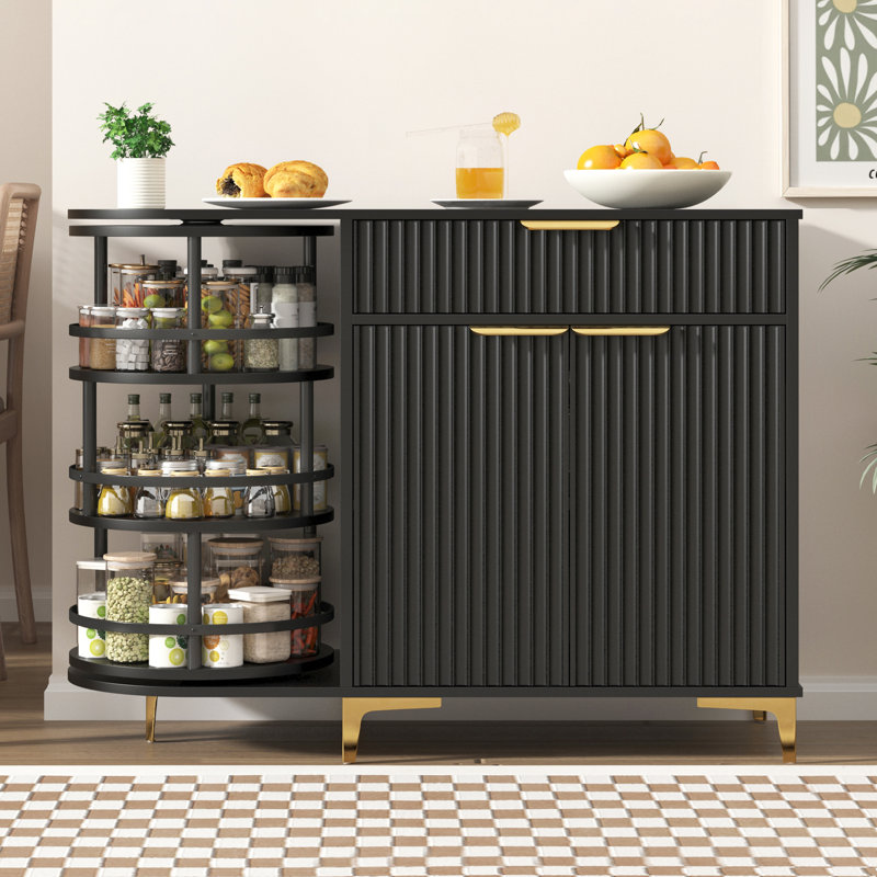 Buffet noir avec support à épices rotatif, tiroir et armoire