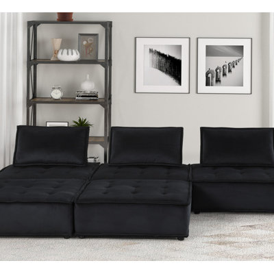 120-Inch Velvet Sectional Sofa Set With Ottoman For Spacious Comfort And Modern Elegance