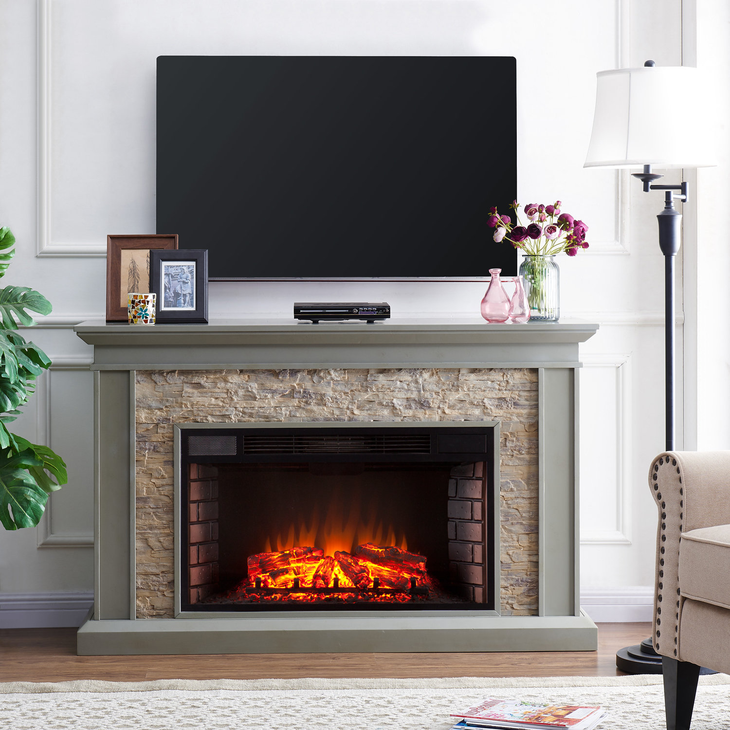 Burnell Electric Fireplace, Gray