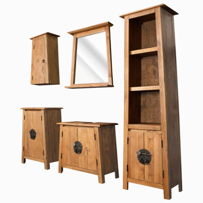 Shanti Solid Wood Freestanding Bathroom Storage Furniture Set