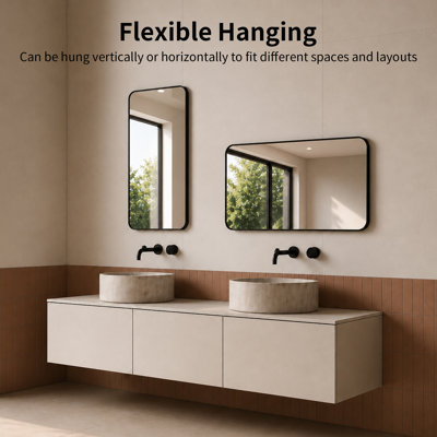 DeerValley Bathroom Mirror with  Black Frame, 24"x36" Rounded Rectangle Vanity Mirror, Wall Mounted Framed Mirror, Tempered Glass, Anti-Rust, Horizontally or Vertically Hanging, DV-1VM0493