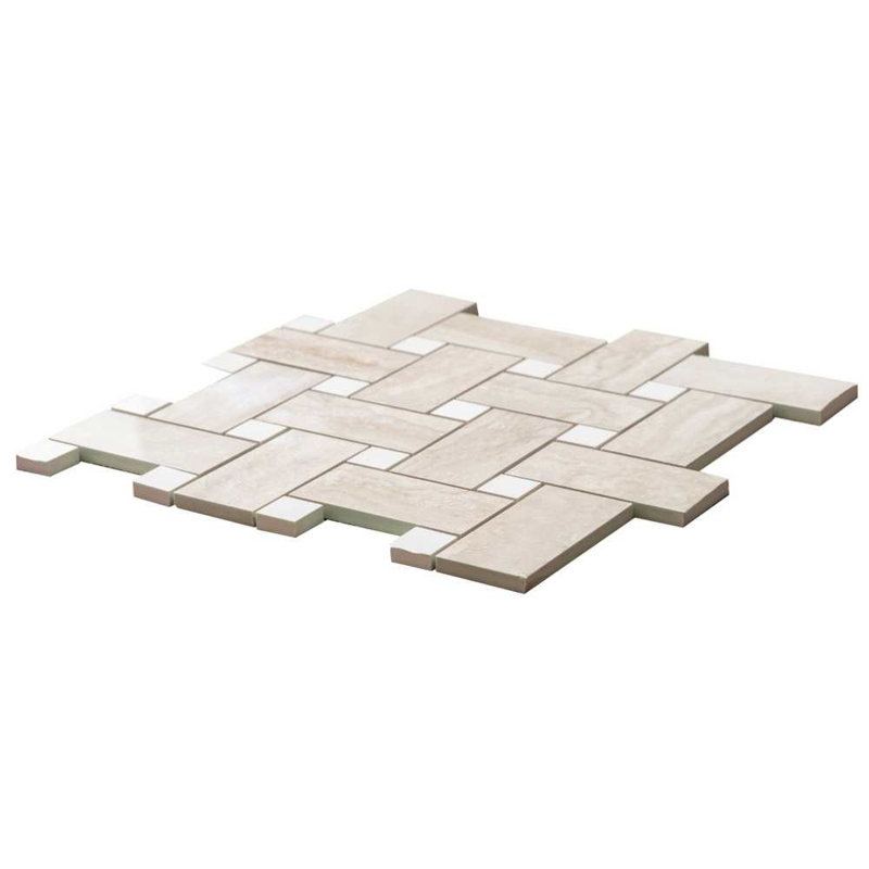 Stately Basketweave 13" x 13" Porcelain Brick Joint Wall & Floor Tile, Travertine Beige